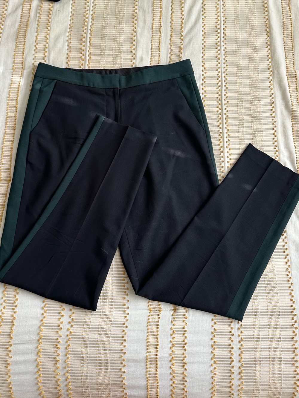 Barneys New York Black Trousers with Forest Green Trim